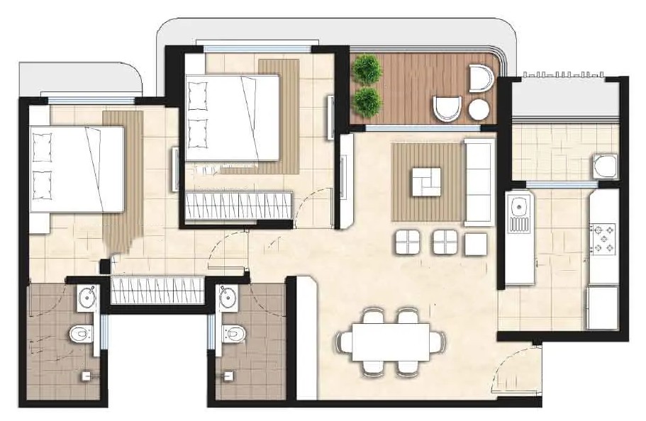 Hiranandani Krisala Township 2 BHK Floor Plan